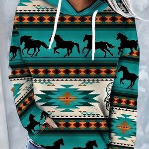 Women's Teal Horse Print Hoodie